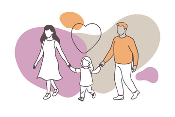 Loving Mother and father walking holding their Son and Daughter's hand Vector Artwork