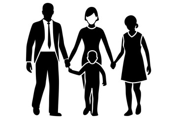  Loving Mother and father walking holding their Son and Daughter's hand Vector Artwork