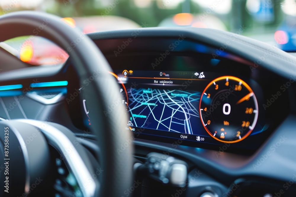 Poster automotive car cluster showing over the air firmware update for enhanced vehicle functionality