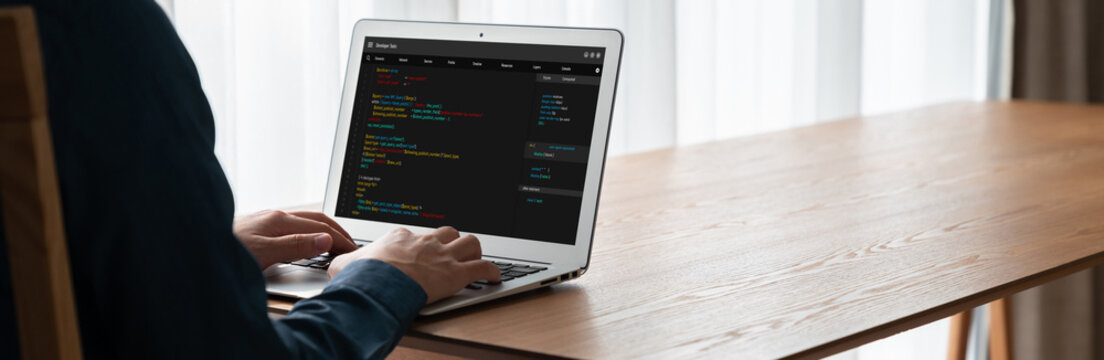 Software development programming on computer screen for modish application and program coding