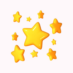 Yellow star icon 3D cartoon style, isolated on a white background. Vector illustration of a plastic, volumetric star.