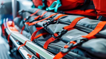 Fototapeta premium Detailed image of a ski bag with multiple compartments and sy ss for easy transport of ski equipment.