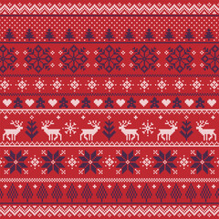 ノルディックパターン赤-冬のモチーフ
