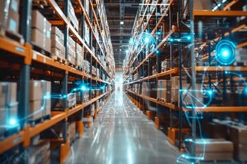 Fototapeta premium Advanced warehouse system for package tracking and delivery in supply chain and logistics