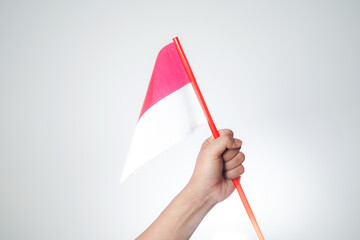 hands waving the flag excited to celebrate Indonesia's independence day on August 17