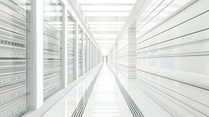 Obraz premium Ultra-detailed 3D illustration of a white server room organized server racks against a clean white backdrop modern and stylish design emphasis on sophistication and professionalism 