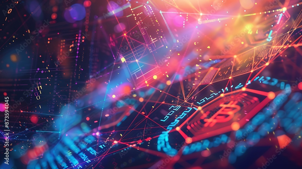 Aufkleber Abstract Digital Network with Bokeh Lights