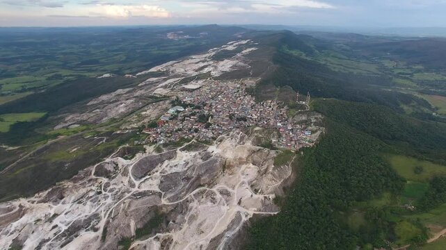 Aerial view of S&atilde;o Thom&eacute; das Letras and quartzite mine, Serra da Mantiqueira regiona, Minas Gerais, Brazil