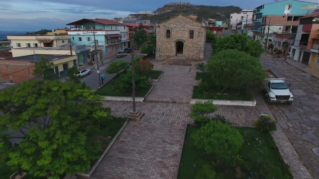 Aerial view of Nossa Senhora do Ros&aacute;rio Church - S&atilde;o Thom&eacute; das Letras, Minas Gerais, Brazil