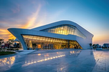 Obraz premium Modern architectural masterpiece at sunset with the stunning Beijing city skyline in the background