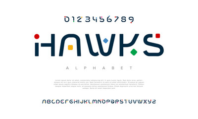 Hawks creative geometric modern urban alphabet font. Digital abstract futuristic, fashion, sport, minimal technology typography. Simple numeric vector illustration