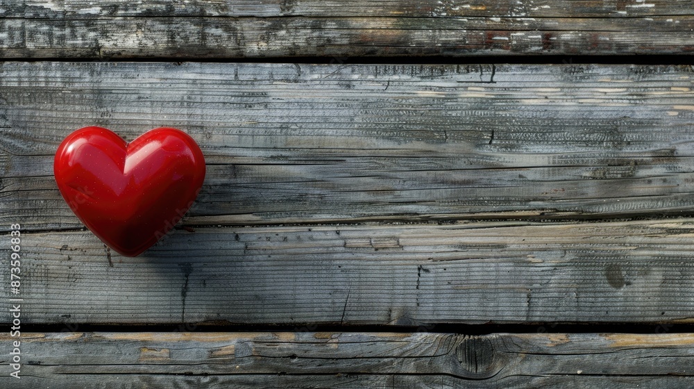Poster top view of a red heart on a wooden table for valentine s day with space for text