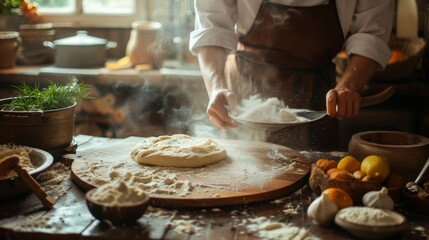 Chef Preparing Dough with Flour