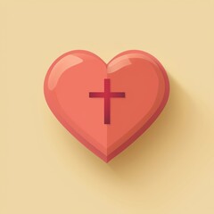 Obraz premium Simple and clean heart icon with a cross inside, flat design, minimalistic color palette, vector style