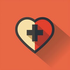 Fototapeta premium Simple and clean heart icon with a cross inside, flat design, minimalistic color palette, vector style