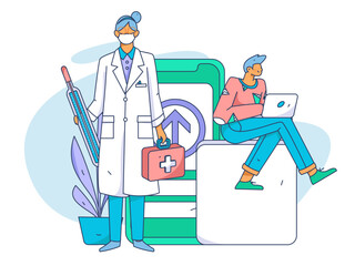 Medical characters fighting the epidemic flat vector concept operation hand drawn illustration
