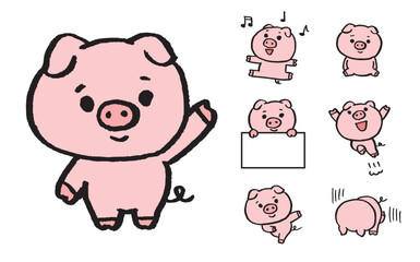 丸くてかわいい豚のキャラ素材