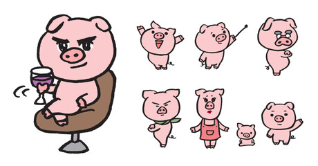 丸くてかわいい豚のキャラ素材