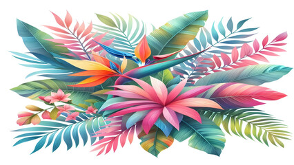 Colorful tropical watercolor spring floral leaves