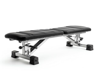 Adjustable bench press, padded surface, black and silver, isolated on white background