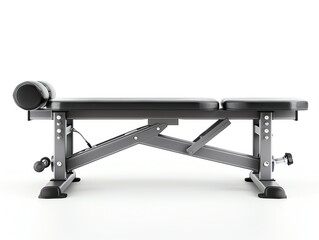Adjustable bench press, padded surface, black and silver, isolated on white background