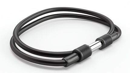 Adjustable jump rope, detailed handles, black and silver, isolated on white background