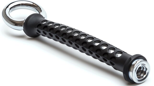 Adjustable hand grip strengthener, black and chrome, isolated on white background