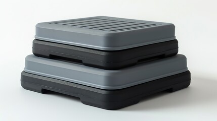 Aerobic step risers, stackable, black and gray, isolated on white background
