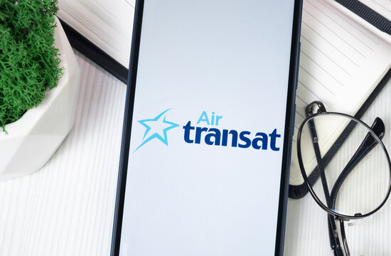 New York, USA - 30 June 2024: Air Transat Logo on Phone Screen, Company Icon