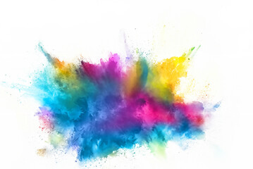 Colorful Powder Explosion on White Background, Abstract Splatter Effect
