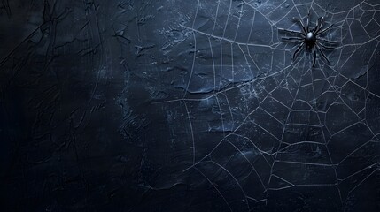 Real creepy spider webs on black banner