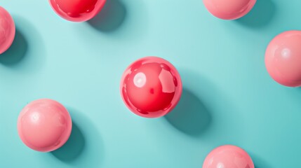 Fototapeta premium Red and pink balls on a blue background