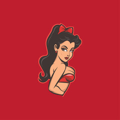 Retro woman logo flat vector design