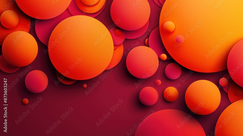 Poster abstract background with vibrant orange and red circles on purple and red with copy space for text