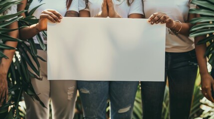 A group of diverse women holding a blank sign, ready to be filled with your message. AIG535