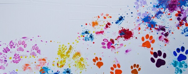 Abstract Paw Print Painting with Colorful Splashes