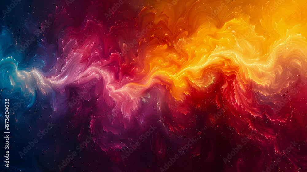 Poster captivating ethereal energy swirls of iridescent rainbow hues in mesmerizing abstract expressionist 
