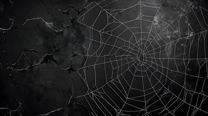 Real creepy spider webs on black banner