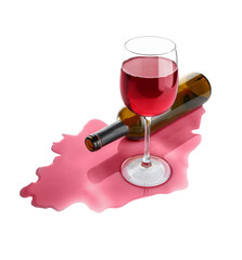 Glass and bottle of exquisite wine on white background