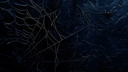 Real creepy spider webs on black banner