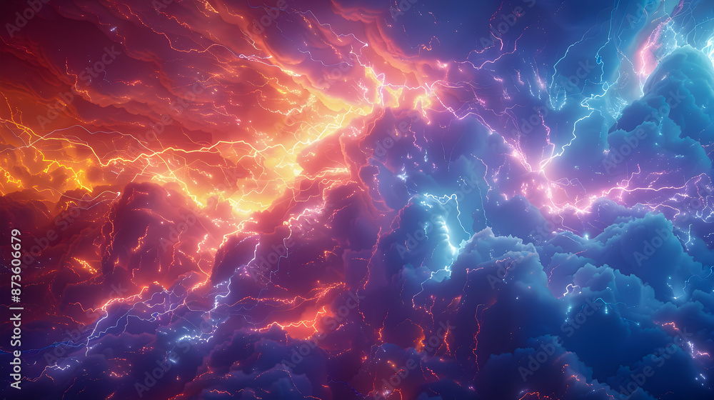Aufkleber cascading prismatic lightning strikes through an ethereal dreamlike backdrop captivating abstract di