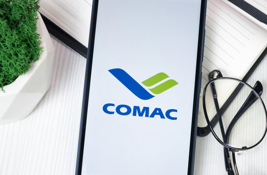 New York, USA - 30 June 2024: COMAC Logo on Phone Screen, Company Icon