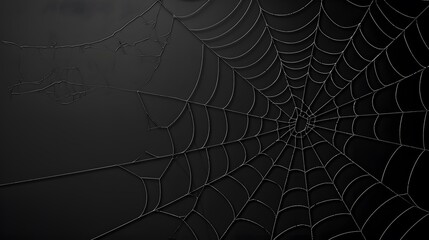Real creepy spider webs on black banner