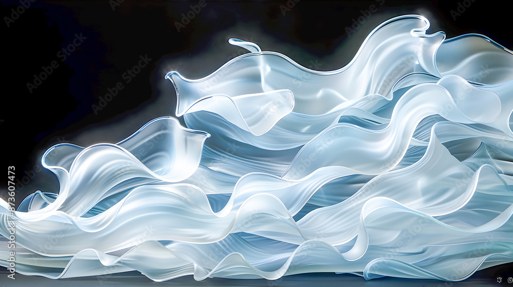 Poster captivating glass artwork featuring sensuous flowing forms that seem to defy gravity presented in a 