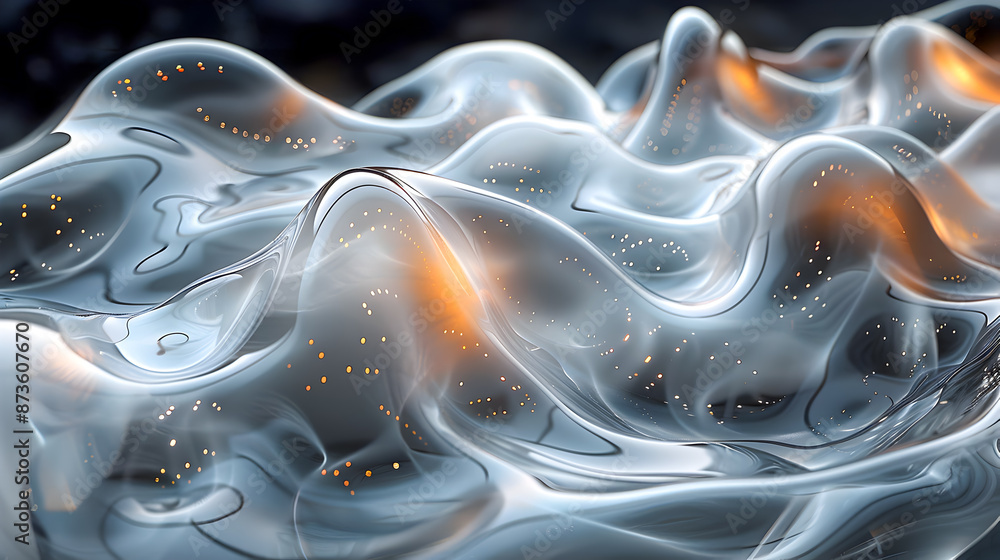 Poster Captivating abstract glass sculptures with fluid amorphous forms that suggest a sense of movement and energy captured in a contemplative chiaroscuro inspired scene with a pensive introspective mood