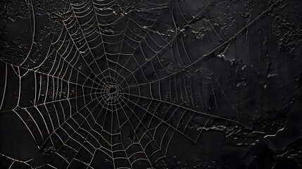 Real creepy spider webs on black banner