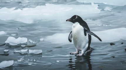 Naklejka premium Adelie Penguin on Ice Floe in Antarctica.