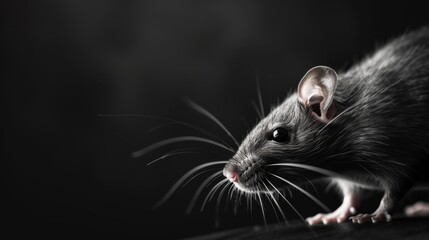 Rat rummaging through trash bags in the dark background.