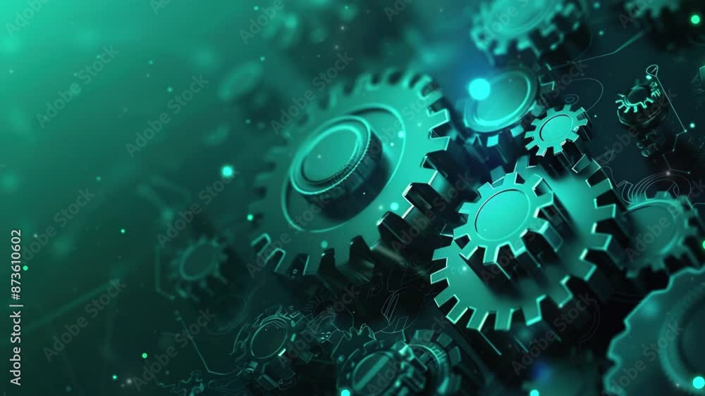 Poster Abstract Technology background. Abstract digital background with gears and circuit board. Digital cyber tech design. Cyber security system or digital data protection in futuristic style. Copy space 