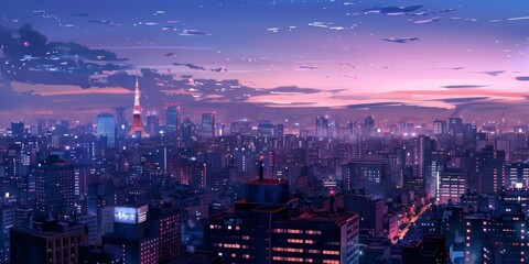 Obraz premium Playful Cartoon Cityscape - A Vibrant and Lively Urban Adventure，Anime style
